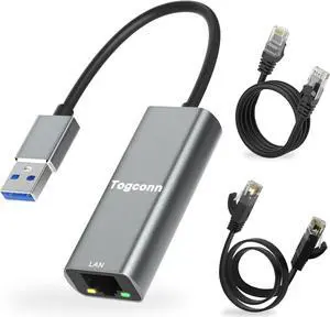 USB to Ethernet Adapter, USB 3.0 to RJ45 Connectors, Type-A to Gigabit LAN Network Internet Adapter, for MacBook, Laptop, PC and More, Aluminum with 2 Pack 4Feet Cat6 Cables