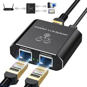 Ethernet Splitter 1 in 2 Out High-Speed 1000Mbps Network Splitter [2 Devices Share Network] RJ45 LAN Splitter Adapter with USB Power Cord Internet Splitter for Cat5/5e/6/7/8 Cable Router