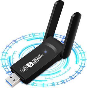 Free Driver USB WiFi Adapter 1300Mbps, Dual Band Wireless Network Adapter, 802.11ac WiFi Dongle for Desktop Laptop PC, Supports Windows 11/10-Plug and Play, Dual 5dBi High Gain Antennas