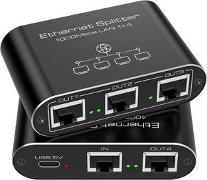 Ethernet Splitter 1 to 4 1000Mbps Internet Splitter LAN Splitter Either Network Splitter Ethernet Switch Suitable for Cat6/7/8 Cable