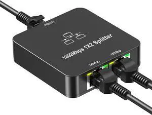Ethernet Splitter 1 to 2 Out, 1000Mbps High Speed, RJ45 Splitter with USB Power Cable, Gigabit Internet Splitter Connector for Cat 5/5e/6/7/8 Cable
