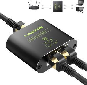 LiNKFOR Ethernet Splitter 1 in 2 out,1000Mbps High Speed Ethernet Splitter RJ45 Network Extension Connector with USB Type C cable Gigabit Ethernet Switch Network Sharing for Cat8 Cat7 Cat6 Cat5 Cat5e