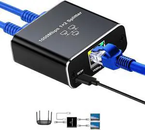 RJ45 Ethernet Splitter 1 to 2, 1000Mbps Cable With USB Power Cable for Cat5/6/7/8 [2 Devices Share Network]