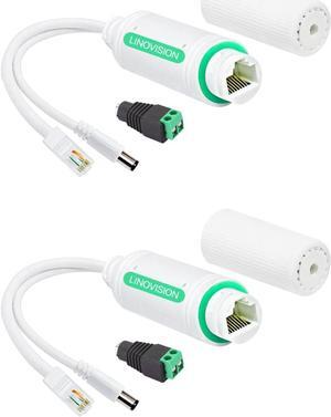 LINOVISION DC12V Waterproof POE Splitter, 10/100Mbps Outdoor Power Over Ethernet Splitter, IEEE802.3af/at POE to DC Power Supply for Security Cameras, VoIP Phone (2 Pack)