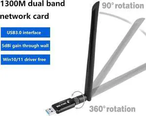 1300Mbps USB Wifi Adapter for PC, CORN Dual Band 2.4G/5.8G High Gain 5dBi Antenna Wireless Network Wi-Fi Dongle Adapter Support Windows 11/10, Windows 7, Windows 8, Windows Vista/XP, Mac OS 10.9-10.15
