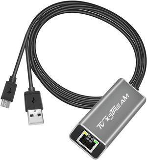 USB Ethernet Adapter (Silver) for Fire TV Stick Lite/4K/4k Max Firestick or Chromecast with Micro not Type C Connection, USB to RJ45 Ethernet, 3ft (1m) USB Power Supply Cable, Speeds up to 100 Mbps