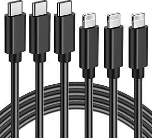 USB C to Lightning Cable 3 Pack 6FT MFi Certified iPhone 14 Fast Charger Cord Type C iPhone Rapid Charging Cable for iPhone 14 13 12 11 Pro Max Xs Max XR X 8 Plus 8 iPad Pro Black