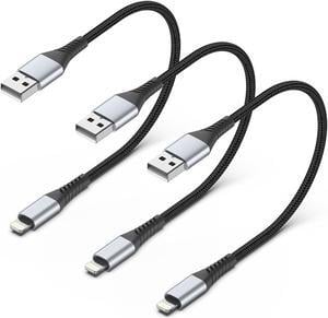 1FT Short iPhone Charging Cable 3 Pack USB to Lightning Cable 1 Foot iPhone Charger Cord Fast Charging Braided for Apple iPhone 14 13 12 11 Pro Max Mini 10 8 7 Plus XR XS MAX SE iPad Air Mini (Black)