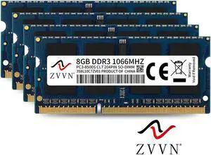 ZVVN 32GB Kit (4x 8GB) DDR3 1066 (PC3 8500) 204-Pin 1.5V SO-DIMM RAM Laptop Notebook Memory Blue Model 3S8L10C7ZV04 ZVVN 32GB Kit (4x 8GB) DDR3 1066 (PC3 8500) 204-Pin 1.5V SO-DIMM RAM Laptop Notebook Memory Blue Model 3S8L10C7ZV04