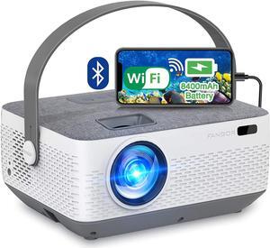 WiFi Projector Bluetooth 8400mAh Battery, Rechargeable Portable Home Projector, FANGOR 1080P Supported Movie Projector with Sync Smartphone Screen via WiFi/USB Cable, Compatible with iPhone, Laptop