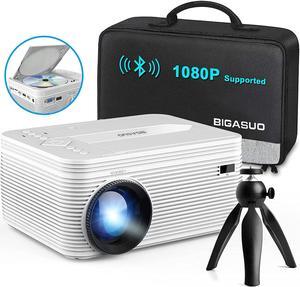 HD 9000L Bluetooth Projector Built in DVD Player, Mini Projector 1080P and 250Supported with Tripod/ Carry Bag, Projector Compatible w/ TV Stick, PS5, Laptop, Portable Outdoor Movie Projector