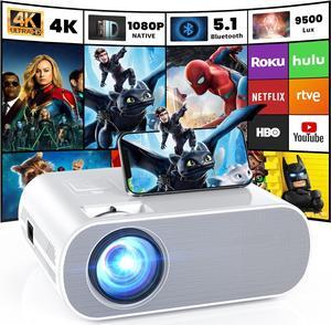 Projector Native 1080P Full HD Bluetooth Projector with Speaker, 9500 Lumens Outdoor Portable Movie Mini Projector Compatible with Laptop, Smartphone, TV Stick, Xbox, PS5