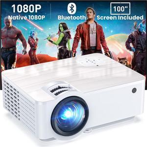 Projector, 1080P Bluetooth Mini Projector with 100 Projector Screen, 9500 LUX Portable Outdoor Movie Projector for Phone, Compatible with VGA/HDMI/USB/SD/Laptop/Fire Stick/PS5
