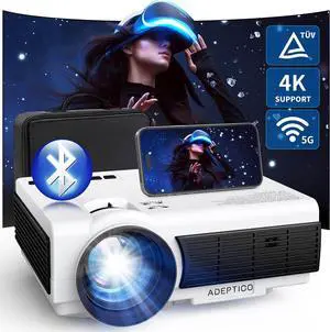 [Eyesafe Display] Projector with WiFi and Bluetooth, ADEPTICO 450 ANSI Native 1080P Portable Projector, 4K Support, Zoom, Mini Projector w/ Bag, for iOS/Android/Laptop/TV Stick/HDMI/USB