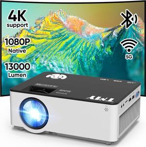 Native 1080P Projector with 5G WiFi and Bluetooth 5.1, 13000 Lumens 4K Supported Mini Projector, Portable Projector Compatible with TV Stick/Phone/PC/DVD/HDMI/AV/USB/SD, Outdoor Movie Projector