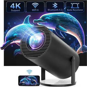 4K Mini Projector with WiFi and Bluetooth, 180° Rotation & Auto Keystone, Full HD 1080P Supported, Portable HY300 Outdoor Movie Projector, Compatible with TV Stick/Windows/iOS/Android/HDMI/USB