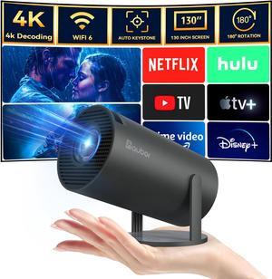 aubor Mini Projector with Android TV 11.0, Support 1080P Smart Portable Projector with 5G WiFi and Bluetooth, 10000 LumenAuto Keystone Correction, Premium 360 Sound, 40"-130" Screen Video Projector