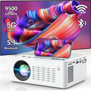 5G WiFi Projector with Bluetooth 5.1, 9500 Lumens HD Movie Projector, 1080P Supported Mini Projector, Portable Outdoor Projector, Compatible with TV Stick, Phone, Computer, HDMI, USB, AV, TF