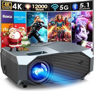 Projector with 5G WiFi and Bluetooth, Native 1080P Outdoor Portable Video Projector Support 4K, Home Theater Movie Projector Compatible with HDMI, USB, Laptop, iOS & Android Phone