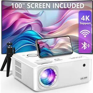 [6D/4P/4K] Projector with WiFi and Bluetooth, Electric Keystone 15000L VISSPL 5G 4K Supported Projector, Max 400 Display, 50% Zoom Outdoor Projector for iOS/Android/HDMI/USB/TV Stick/PS5