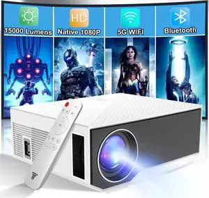 Projector with Wifi and Bluetooth, Wielio 500 ANSI Native 1080P Projector 15000 Lumen 4K Portable Home Video Projector Compatible with Iphone Android Phone/TV Stick/PS5/PC/Laptop