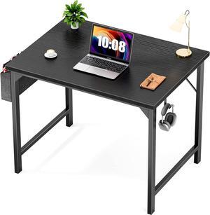Desk- Computer Office Small Desk 32 Inch Writing Study Work Desk Home Office Desks Modern Simple Style Table with Storage Bag & Iron Hook, Wooden Desk for Home, Bedroom - Black