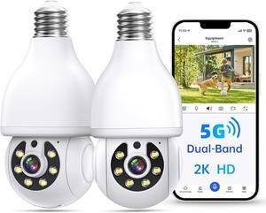 Light Bulb Security Camera, 5G/2.4G WiFi Security Cameras Wireless Outdoor with Motion Detection and Alarm, Two-Way Talk, Color Night Vision, Human Detection, Bulb Camera Work with Alexa (2 Pack)