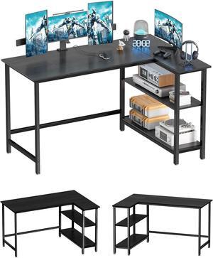 L Shaped Desk - 39" Home Office Computer Desk with Shelf, Gaming Desk Corner Table for Work, Writing and Study, Space-Saving, Black