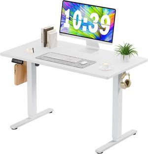 Electric Standing Desk - 40 x 24 inch Adjustable Height Sit to Stand Up Desk with Splice Board, Rising Home Office Computer Table with 2 Hook and Wire Hole for Work