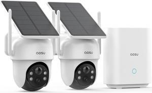 AOSU Security Cameras Outdoor Wireless, 2 Cam-Kit, No Subscription, Solar-Powered, Home Security Cameras System with 360° Pan & Tilt, Auto Tracking, 2K Color Night Vision, Easy Setup, 5G & 2.4G WiFi
