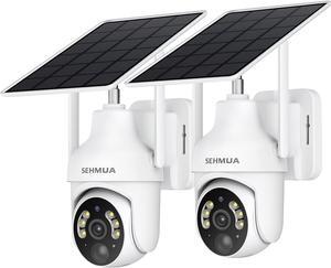2K Solar Security Cameras Wireless Outdoor, 2 Pack 360° View Pan/Tilt WiFi Security Camera Outside with Color Night Vision,Easy to Install, PIR Alarm, 2-Way Audio, Cloud/SD Storage