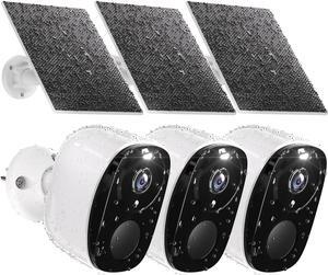 Rraycom 3pc Solar Security Cameras Wireless Outdoor, 2K Battery Powered Security Cameras, WiFi Security Cameras for Home Outside, Color Night Vision, AI Motion Detection, 2-Way Audio, IP65, SD/Cloud