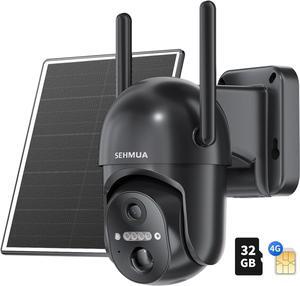 4G LTE Cellular Solar Security Camera Wireless Outdoor, No WiFi Solar Powered Camera, 360° Live View, 2K Color Night Vision, PIR Motion Sensor, 2 Way Talk(32G SD&SIM Card Included)