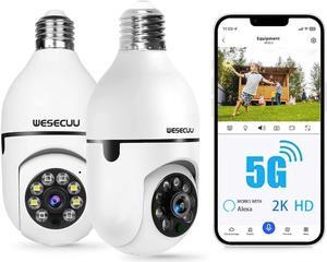 Light Bulb Security Camera, 2K Bulb Security Camera 5G/2.4GHz,Security Cameras Wireless Outdoor with Automatic Human Detection,Motion Detection,Color Night Vision Bulb Camera Compatible with Alexa