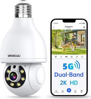 WESECUU Light Bulb Security Camera, 2.4G/5G WiFi Security Cameras Wireless Outdoor Indoor for Home Security, 2-Way Talk, Human Detection, Color Night Vision, Compatible with Alexa (One Pack)