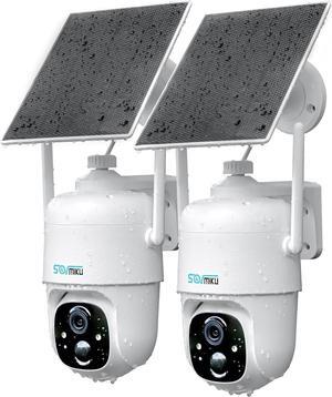 AI 2K Solar Security Camera Wireless Outdoor, Battery Powered Cam, Two Way Audio,PIR Motion Detection, 360° View Pan/Tilt,Easy to Setup,Color Night Vision,Audible Flashlight Siren,SD Slot