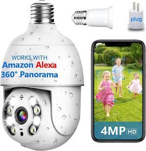 4MP Keilini Light Bulb Security Camera Outdoor Wireless Wifi Waterproof,Light Socket Security Camera 360,Home Wireless Security Cameras Audible Alarm