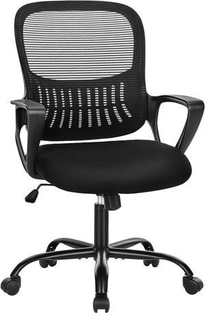 Office Computer Desk Chair, Ergonomic Mid-Back Mesh Rolling Work Swivel Task Chairs with Wheels, Comfortable Lumbar Support, Comfy Arms for Home, Bedroom, Study, Dorm, Student, Adults, Black