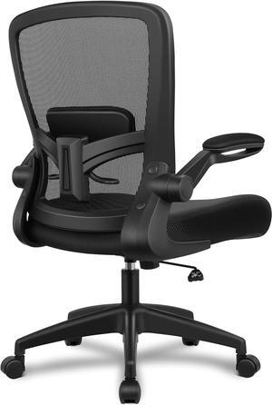 Ergonomic Office Chair with Adjustable High Back, Breathable Mesh, Lumbar Support, Flip-up Armrests, Executive Rolling Swivel Comfy Task Computer Chair for Home Office (Black)