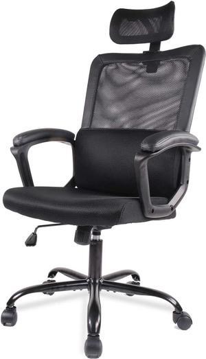 Office Desk Computer Chair, Ergonomic High Back Comfy Swivel Gaming Home Mesh Chairs with Wheels, Lumbar Support, Adjustable Headrest,Comfortable Pillow,Soft Arms,120°tilt for Bedroom,Study,Black
