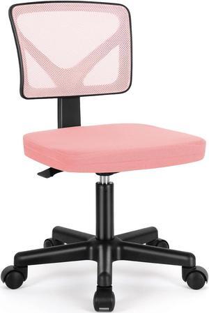 Home Office Chair Mesh Armless Computer Desk Chair Ergonomic Task Rolling Swivel Chair Adjustable Modern Chair with Lumbar Support, Pink