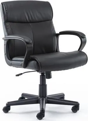 Office Chair - Mid-Back Computer Desk Chair with Armrests, Height Adjustable Home Chair, 360-Degree Swivel, Lumbar Support, PU Leather, Black