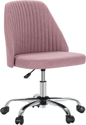 Office Desk Chair, Small Cute Mid Century Modern Vanity Swivel Task Chairs with Wheels, Comfortable Back, Armless for Home, Bedrooms, Office, Study, Student, Dressing Room, Pink