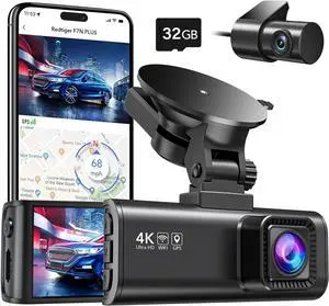 Dash Cam Front Rear, 4K/2.5K Full HD Dash Camera for Cars, Free 32GB Card, Built-in Wi-Fi GPS, 3.16 IPS Screen, Night Vision, 170°Wide Angle, WDR, 24H Parking Mode