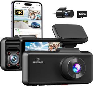 4K 3 Channel Dash Cam 5G WiFi Built-in GPS, Free 64GB Card, 2160P+1080P+1080P Front and Rear Inside Loop Recording, Triple Car Camera with 3 Inch Screen, IR Night Vision, WDR, Parking Mode
