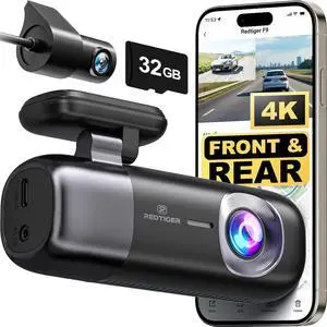 F9 Dash Cam 4K Front and Rear 1080P, WiFi GPS Car Camera with Free 32GB Card, Dual Dash Camera for Cars, Loop Recording, Night Vision, Parking Mode, Smart App Control, Support 256GB Max