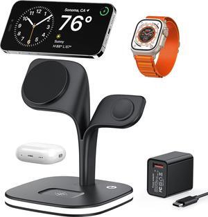 Wireless Charging Station for Magsafe Charger,Charging Station for multiple devices,Wireless Charger for iphone 15/14/13/12 Series,Apple Watch Series 2-9/Ultra,AirPods Pro with LED and Adapter (Black)