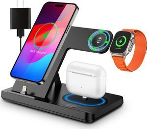 Charging Station for iPhone Multiple Devices Foldable 3 in 1 Fast Charging Stand Dock for AirPods  iPhone 14 13 12 11 Pro X Max XS XR 8 7 Plus 6 Watch Charger for Watch with Adapter