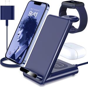 Wireless Charging Station,3 in 1 Wireless Charging Stand Made for Apple Watch Ultra 9 8 7 6 SE 5 4 3,Fast Wireless Charger Made for iPhone 15/Plus/Pro Max/14/13/12/11/X,for AirPods Pro(with Adapter)