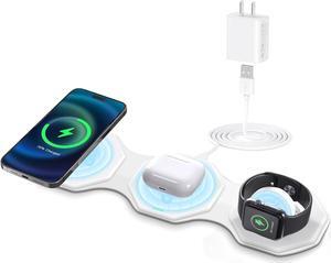 3 in 1 Wireless Charger for iPhone MagSafe Foldable - Magnetic Travel 18W Fast Charging Station Soft Silicone Sleep-Friendly Portable Charger Stand for iPhone 15/14/13/12 Apple Watch AirPods Pro Qi